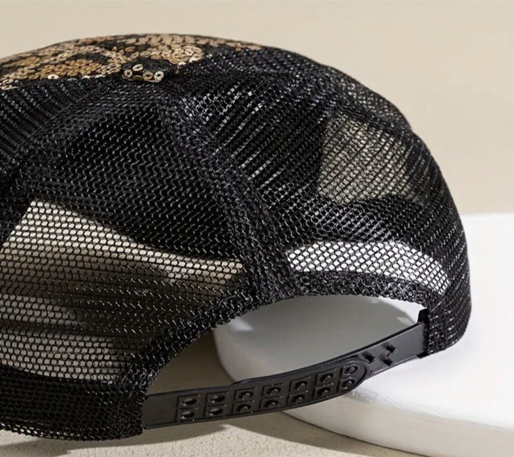 Baseball Cap Leopard Print Cap Hat Mesh, Sequins & Adjustable Back US Seller