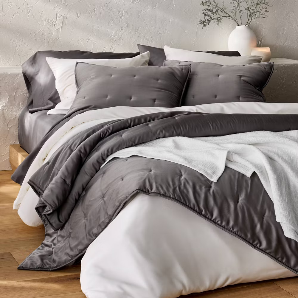 Standard 400 Thread Count Percale Pillowcases Dark Gray - Casaluna