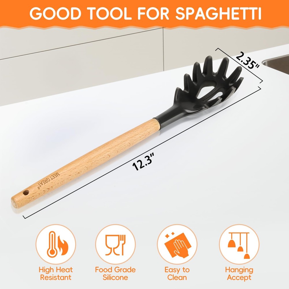 Premium Spaghetti Spoon Pasta Fork, Silicone with STANDARD, Black