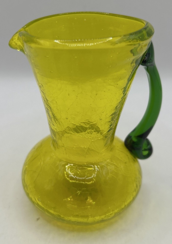 Crackle glass creamer with applied handle