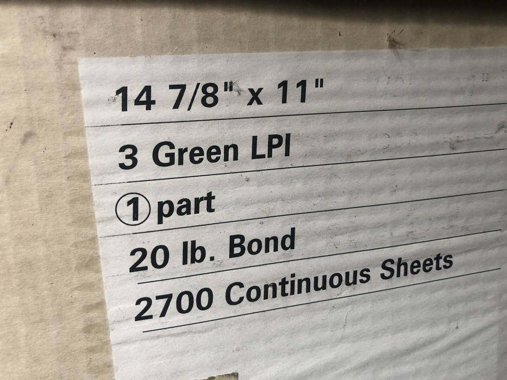 Computer continuous paper 14 7/8 x 11. 2700 Continuous Sheet Surplus