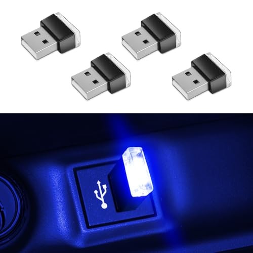 4PCS USB LED Car Interior Atmosphere Lamp, Plug-in USB Interface Decor Blue