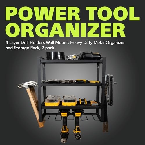 Power Tool Organizer,4 Layer Drill Holders Wall Mount, Duty Metal 2-Pack
