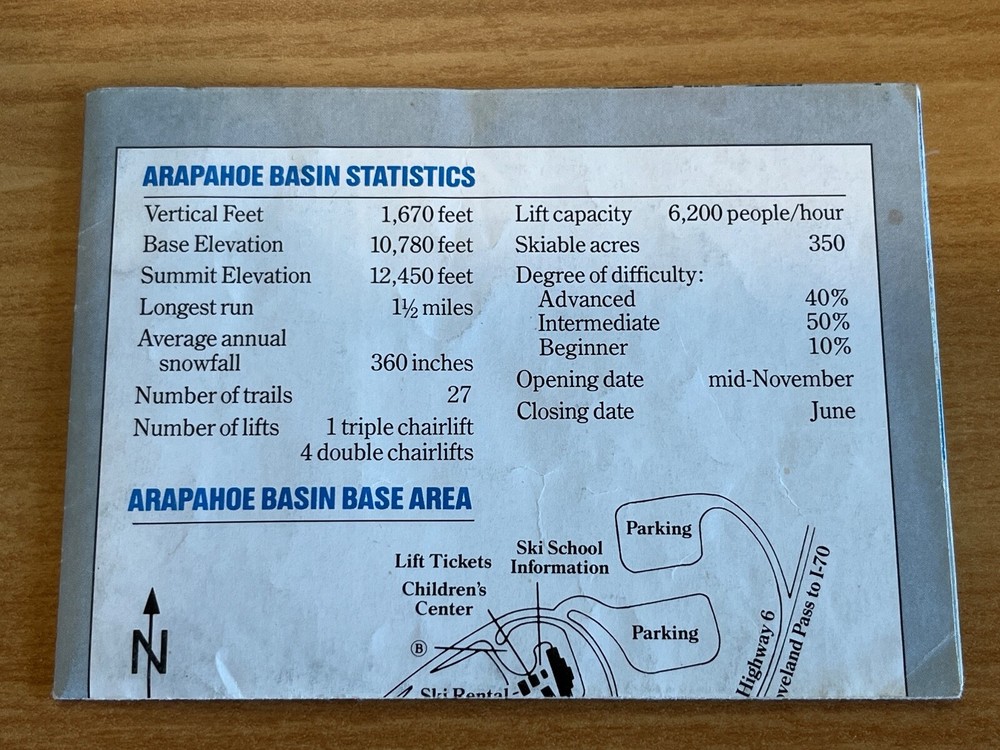 Arapahoe Basin - 1987-88 Trail Map
