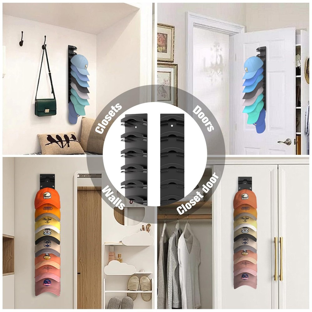 2 Pack Hat Organizer Wall Mount, Holds 20 Baseball Caps, 2 Hanging Methods