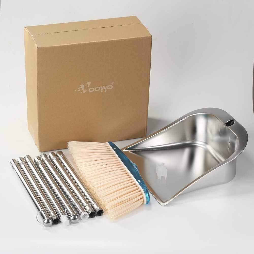 VOOWO Broom and Dustpan Set, Silver Set