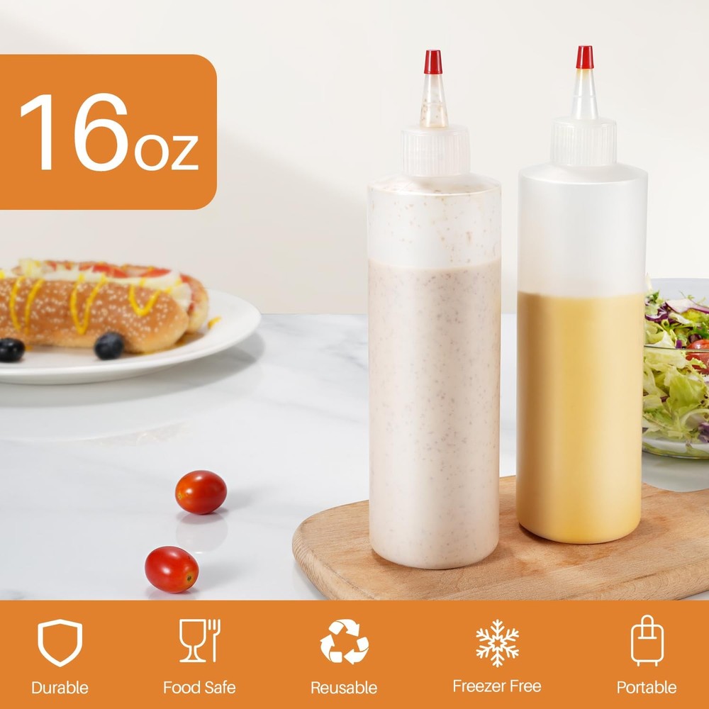 Squeeze Bottles, 16oz Plastic Condiment Squeeze Bottles with Labels & Funnels...