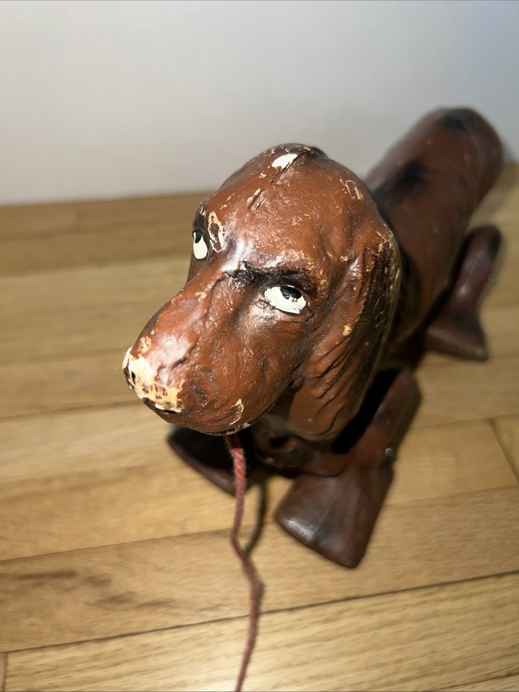 Antique Pull Toy Dog Child’s Pull Behind Early 20th C Composite Spaniel Decor