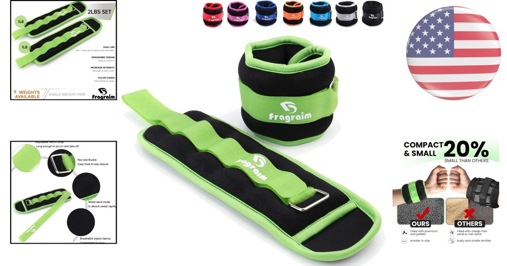 Comfortable Mercerized Cotton Ankle Weights - 1-20 LBS Pair with Adjustable Fit