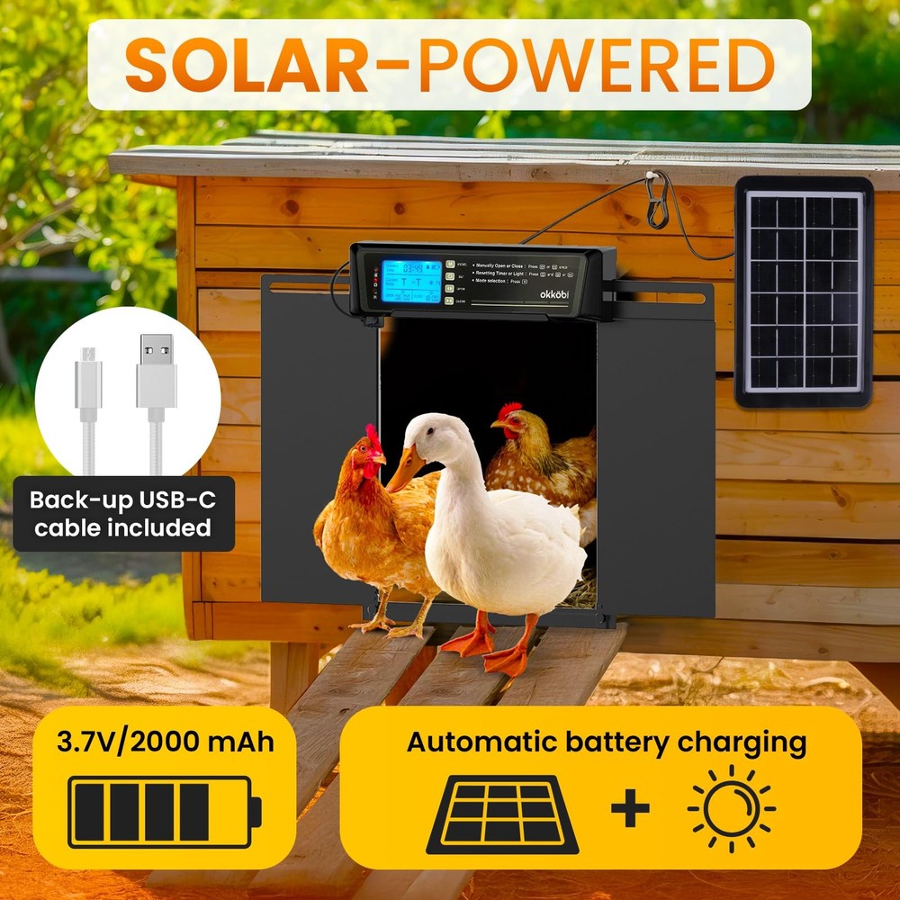 Extra Large Automatic Chicken Coop Door Solar Powered with Remote LCD Displa...