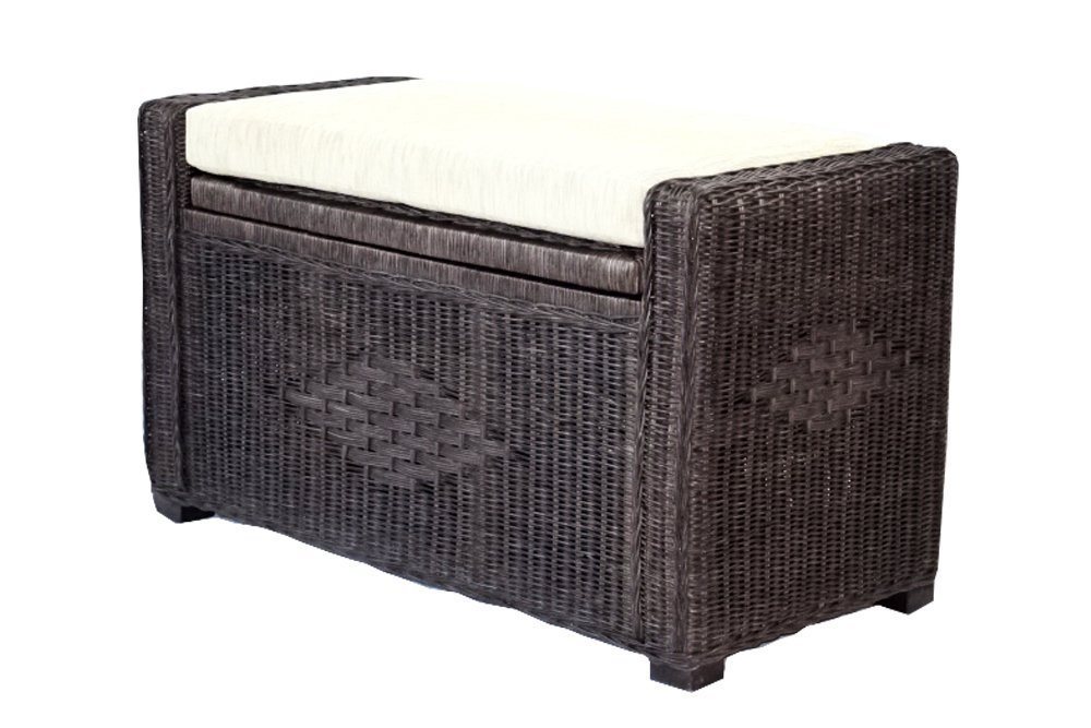 Handmade Rectangular Chest Ottoman Bruno Rattan Wicker w/Cushion 32", Dark Brown