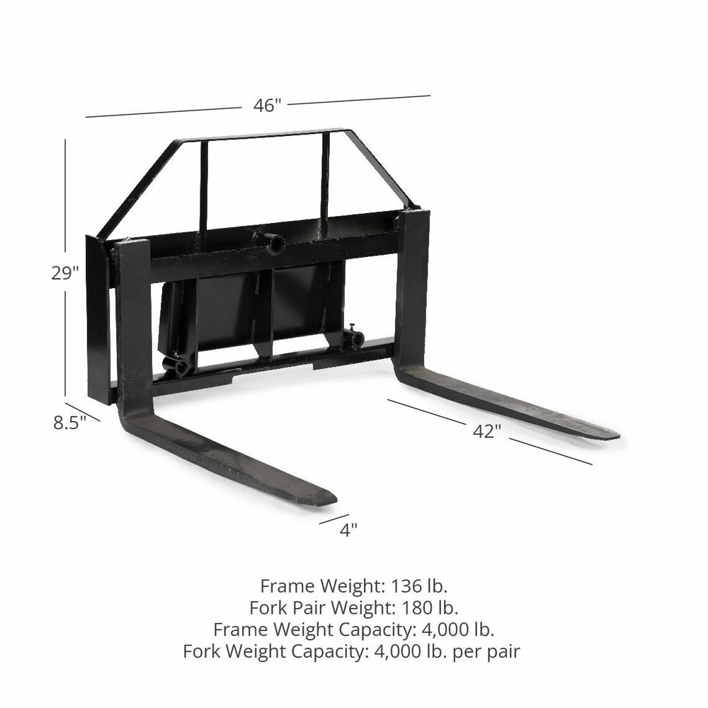Titan Attachments Mini Skid Steer Pallet Fork Attachment, 42" Fork Blades