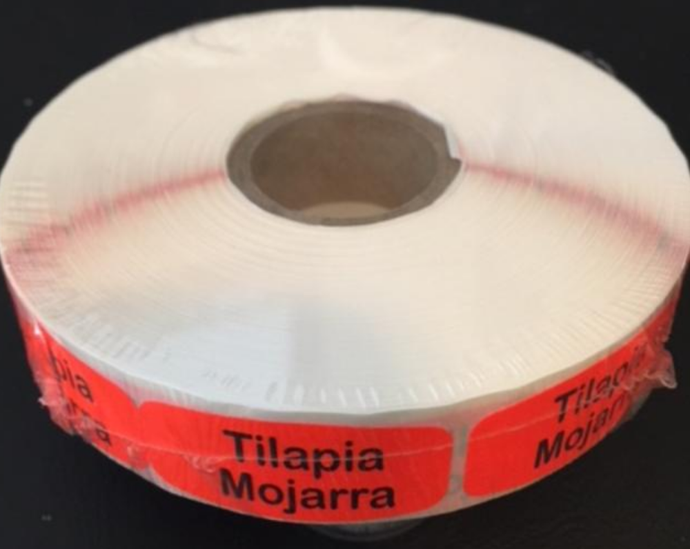 1000 each per roll Tilapia Mojarra Spanish LABELS STICKERS