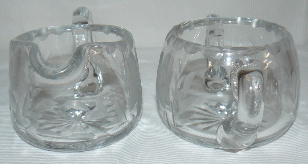Thick Glass Cream & Sugar Bowls Flower Star Pattern 3"