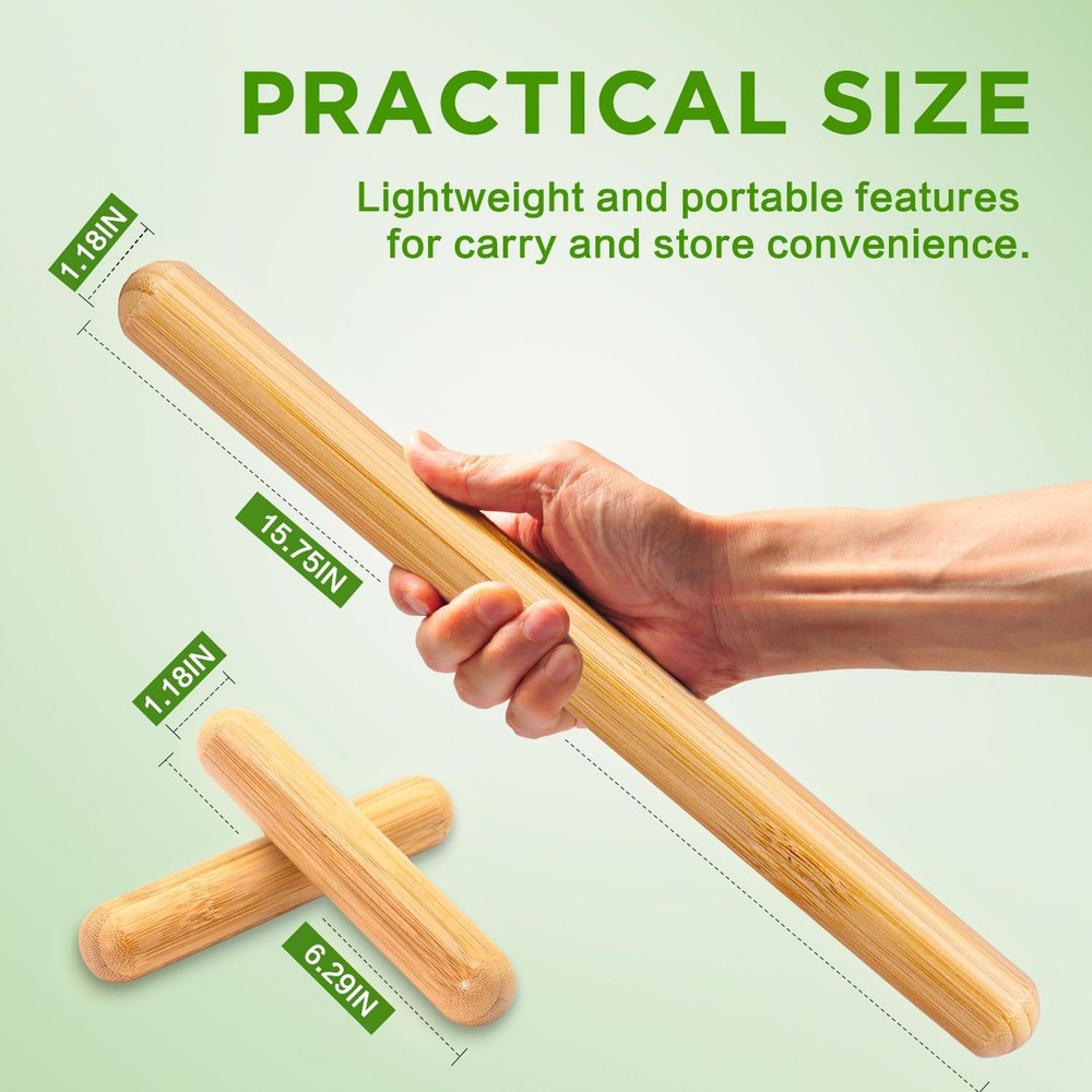 3PCS 100% Natural Solid Bamboo Massage Sticks,GuaSha Bamboo Massage Rollers f...