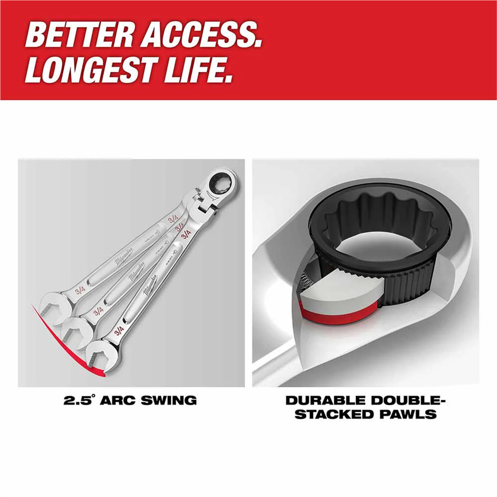 Milwaukee Tool 7/16" Flex Head Ratcheting Combination Wrench