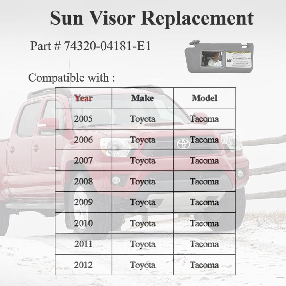 Left Driver Side Sun Visor Replacement for 2005-2012 Vehicle