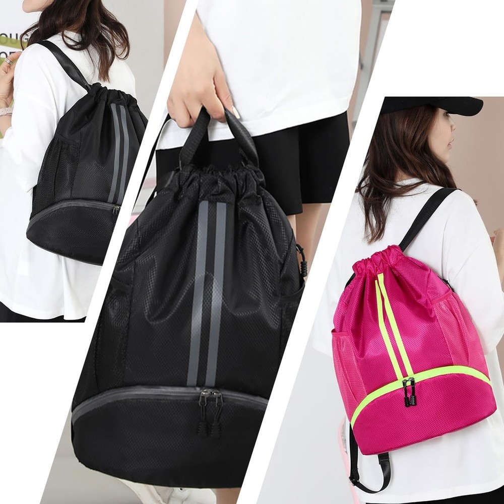 Valleycomfy Sports Drawstring Backpack - Water Resistant String Bag with Shoe...