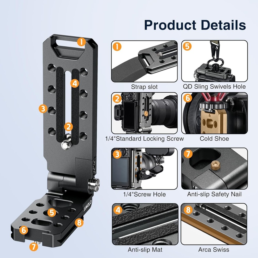 CAMOLO L Bracket Camera Mount Plate Foldable Arca For DSLR Horizontal Switching
