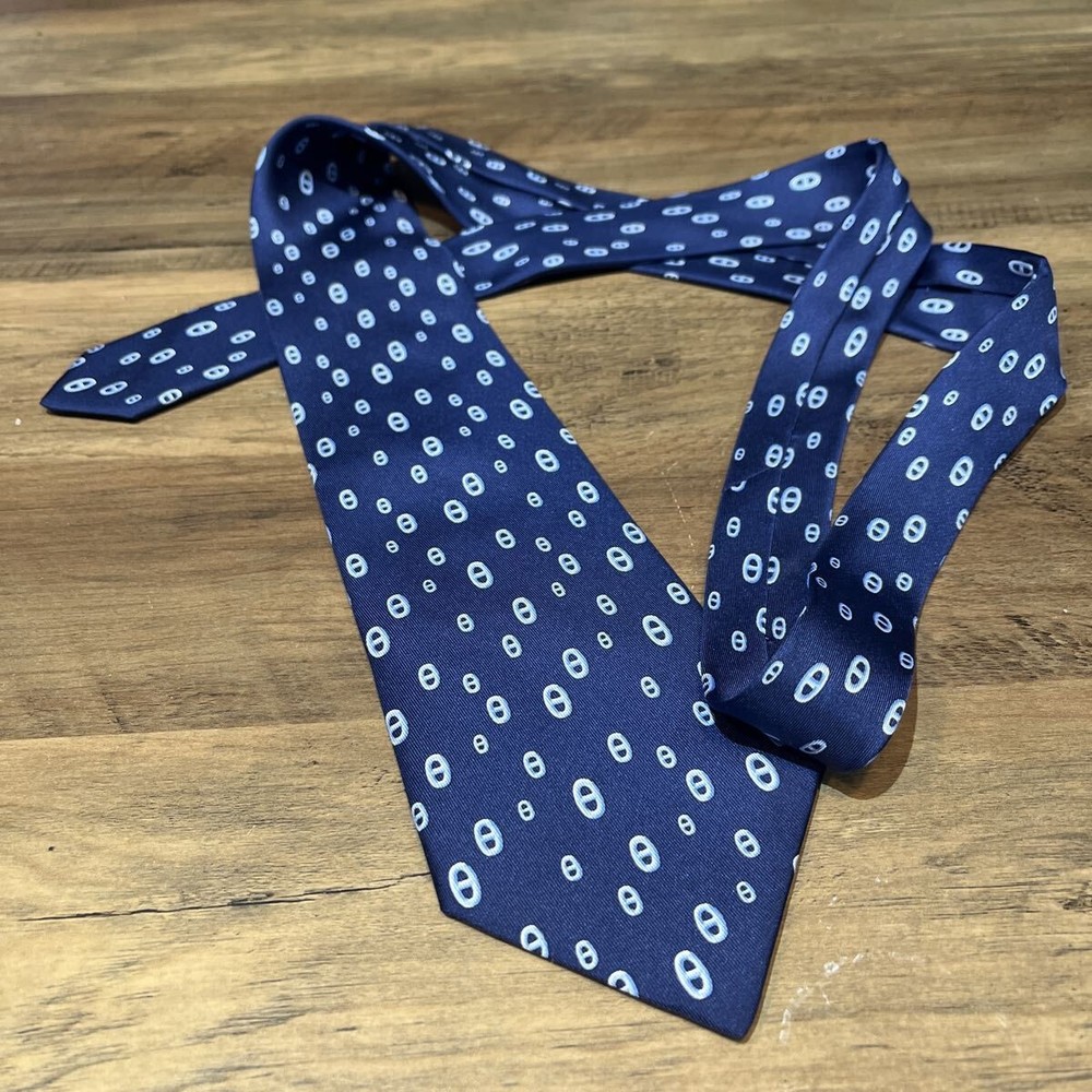 HERMES Navy All Over Tie 100 Silk Accessory