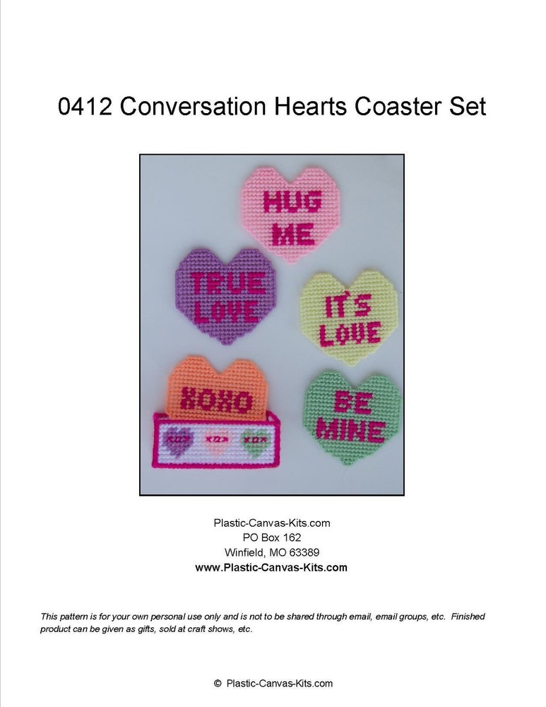 Valentine's Day Conversation Hearts Coasters- Plastic Canvas Pattern or Kit