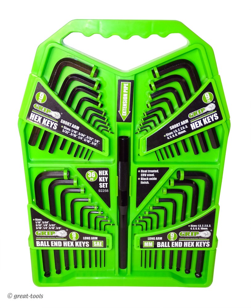 36-PC HEX KEY SET – allen wrenches – ball end – regular end – mm – sae – tools