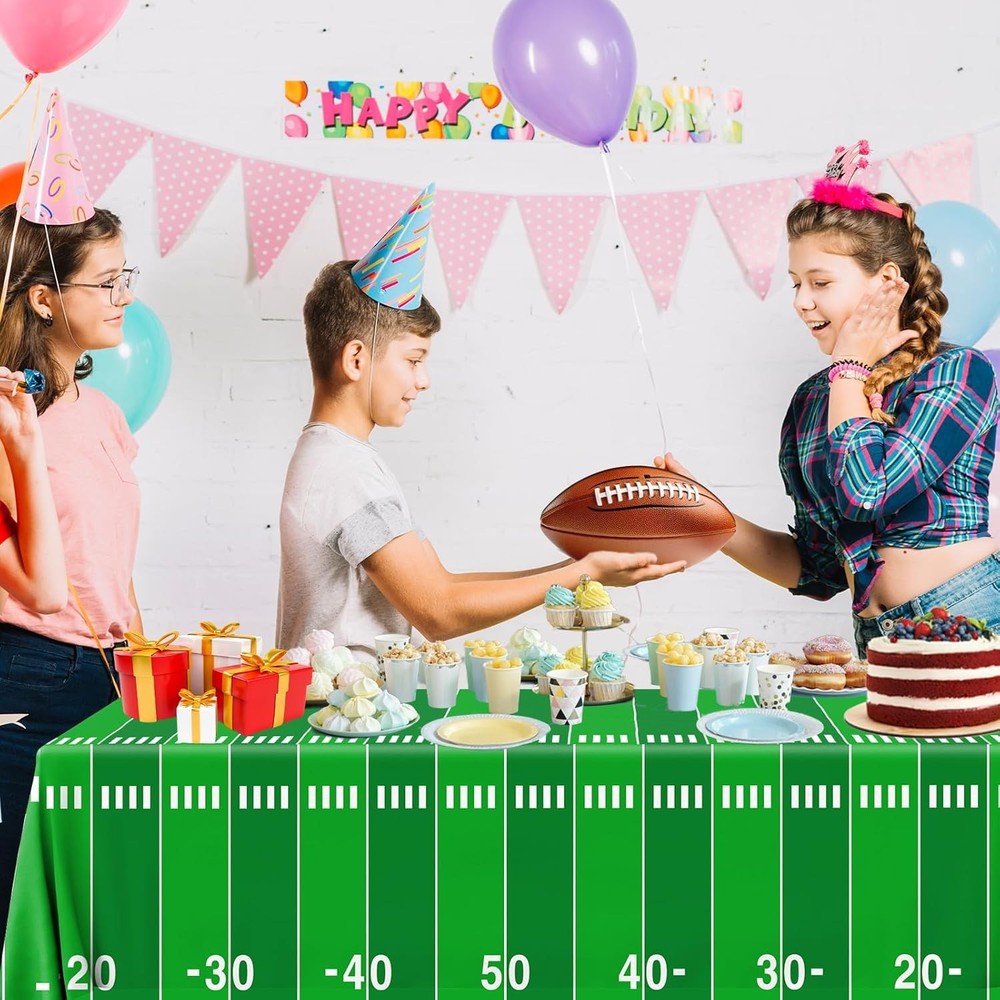 3Pcs Football Tablecloth Plastic 108" x 54" (Rectangular), Green