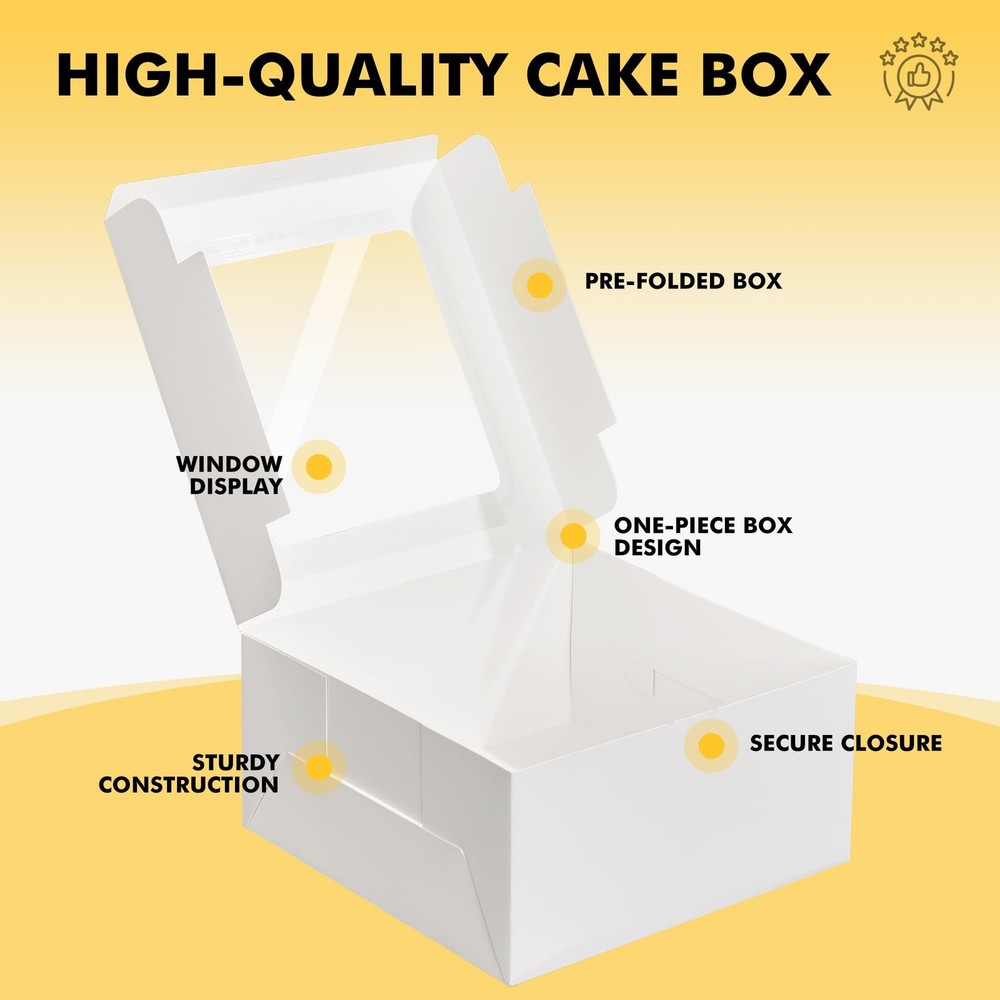 24pcs Cake Boxes with Window 10x10x5 Inches White Bakery Boxes Cookie Dessert...