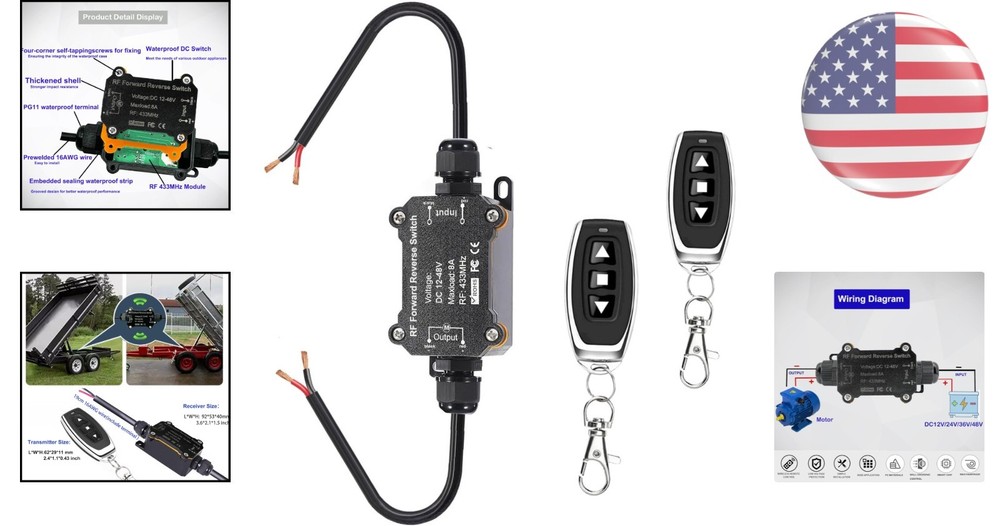 Compact Waterproof Wireless Switch for DC Motor - Forward Reverse Control