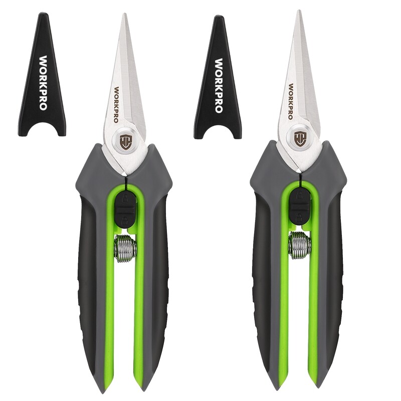 WORKPRO 2 Packs Pruning Shears 6.5" Gardening Scissors Snips Clippers Pruner Set
