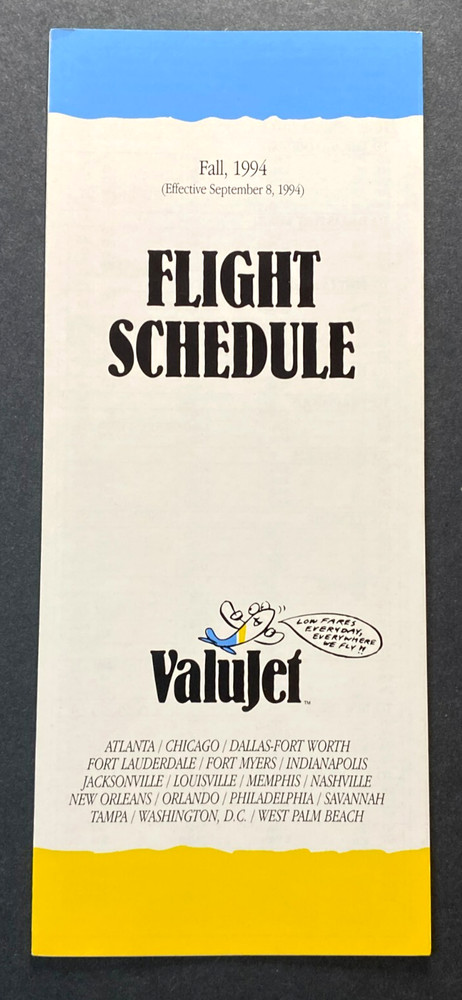 ValuJet Airlines Timetable Effective September 8, 1994 (Fall 1994)