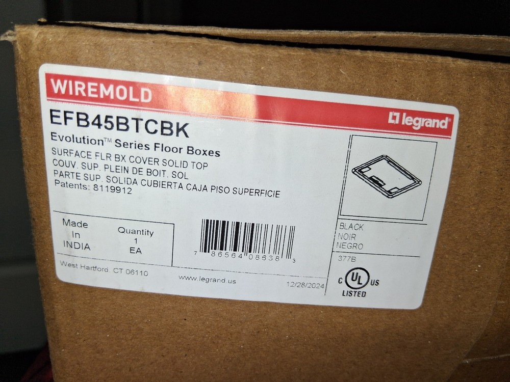 🔴Wiremold EFB45CTCBK EVOLUTION SERIES FLOOR BOX SURFACE COVER BLACK‼️