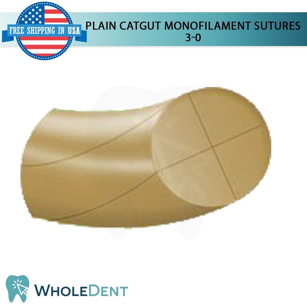 Monofilament Plain Catgut Suture Sewing Thread 3/8 Circle Reverse Sterile 3-0