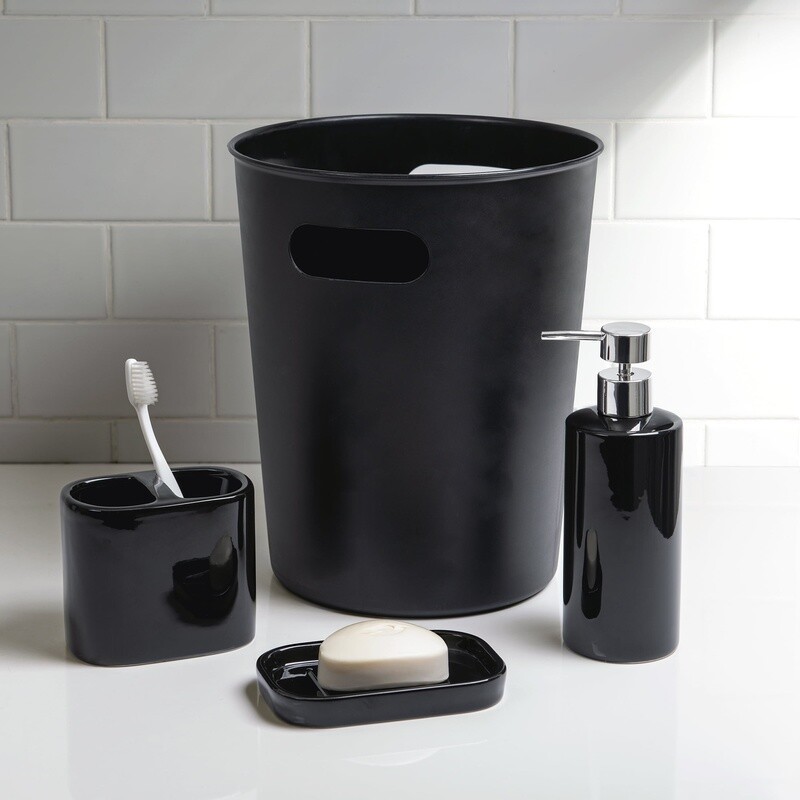 Ceramic Toothbrush Holder Glossy Black Bathroom Storage Two Openings Accessory