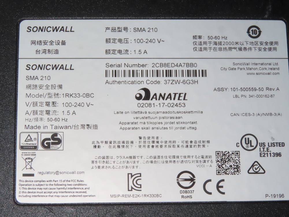 SonicWALL SMA 210 Secure Mobile Access 1RK33-0BC ** registered **