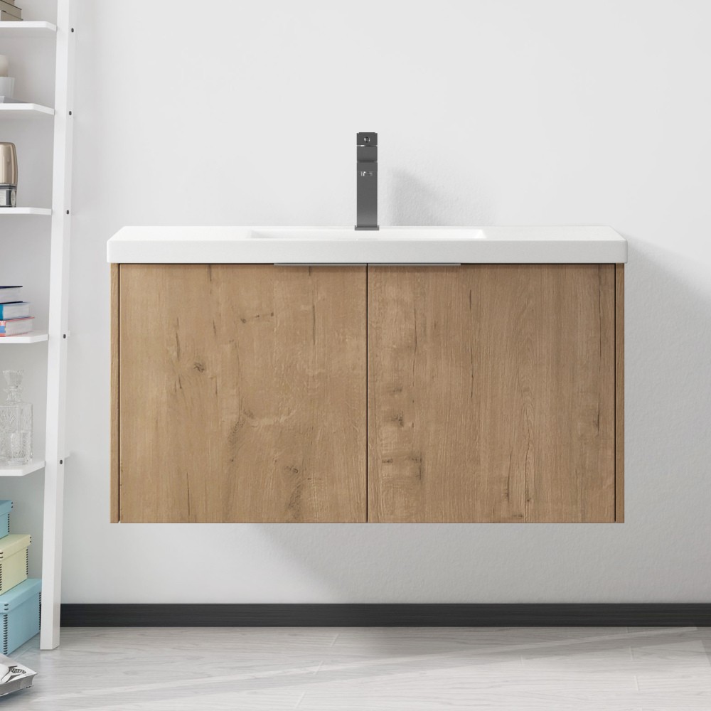 Floating Bathroom Vanity with Sink & Soft Close Doors, 36", Modern Imitative Oak