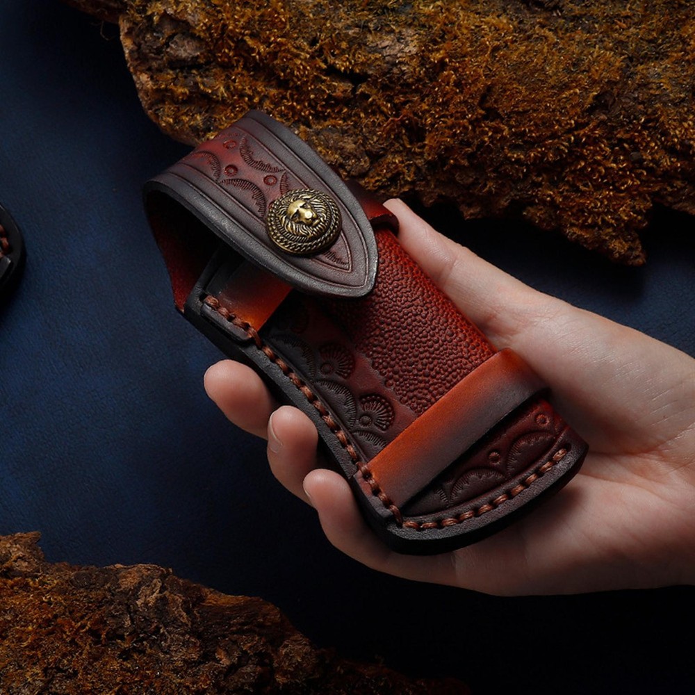 4" Folding Knife Holder Sheath Leather Storage Pouch With Snap Closure Belt Loop