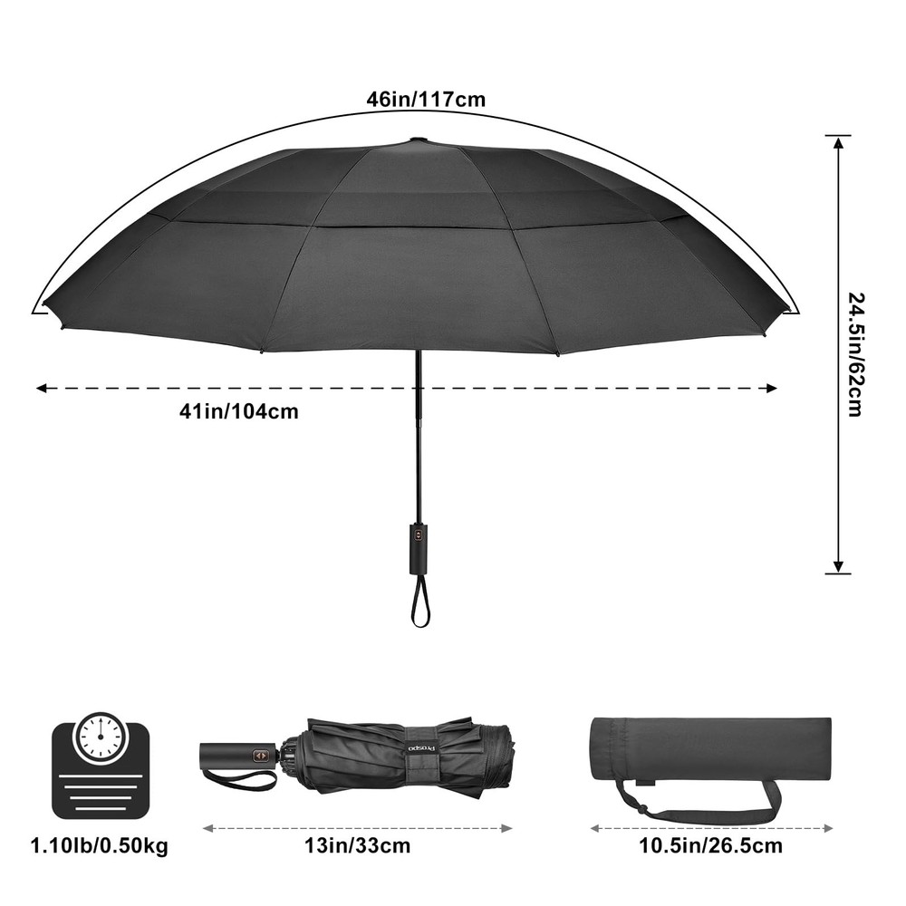 46/62 in Large Travel Umbrella - Automatic Open Close, Windproof & Compact Rain