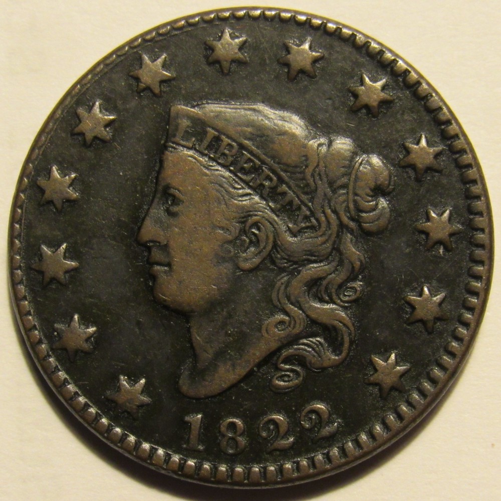1822 CORONET LARGE CENT, N-11, VF  ~  CHOICE ORIGINAL EXAMPLE WITH BOLD FEATURES