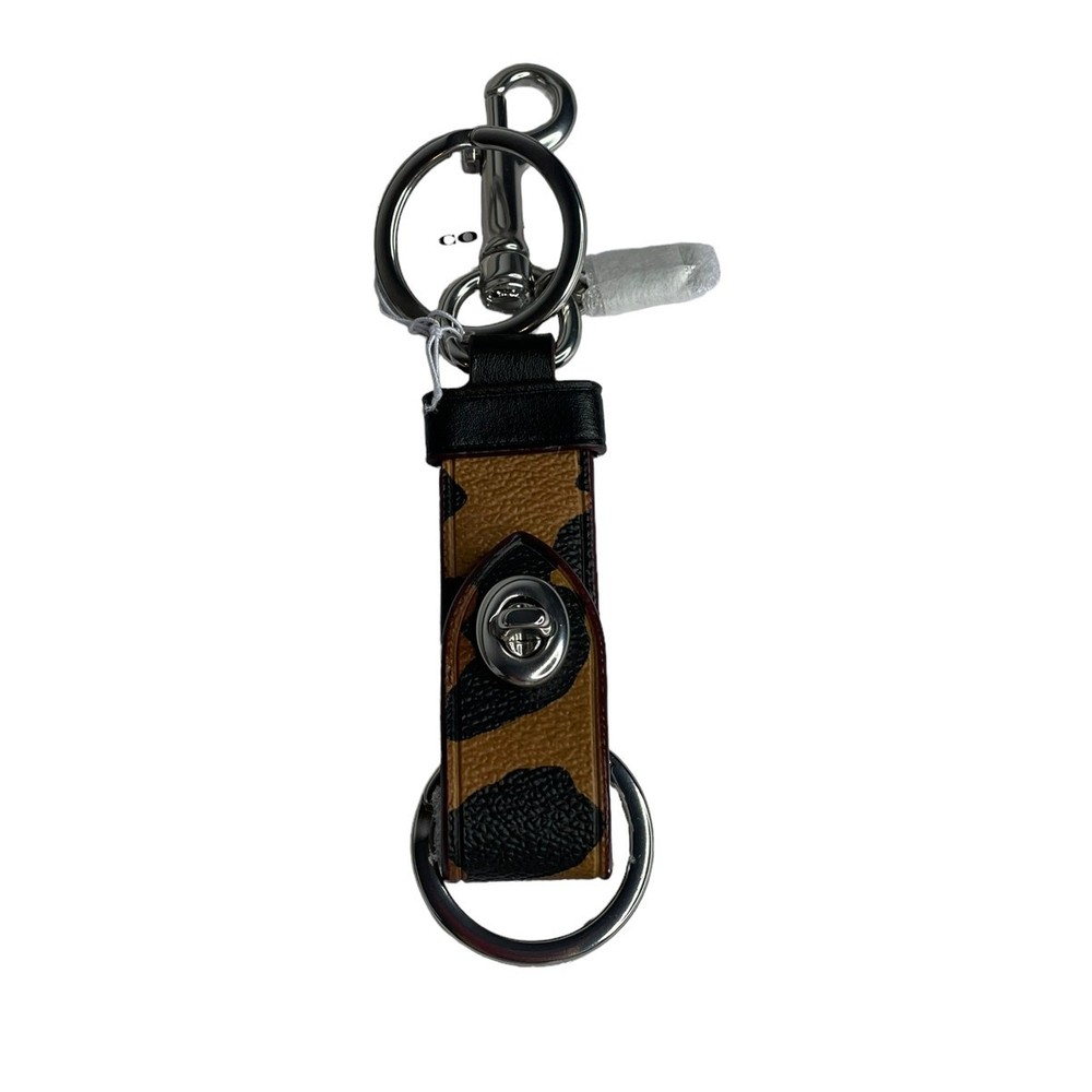 Coach Trigger Snap Bag Charm Keychain With Leopard Print