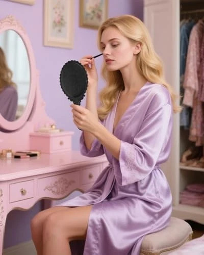 Hand Mirror Vintage Handheld Mirror with Handle Vanity Makeup Black