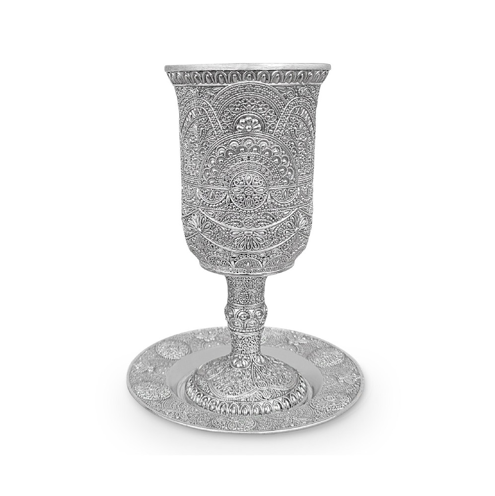 Jewish Kiddush Cup For Sabbath , Silver Plated Cup and Plate