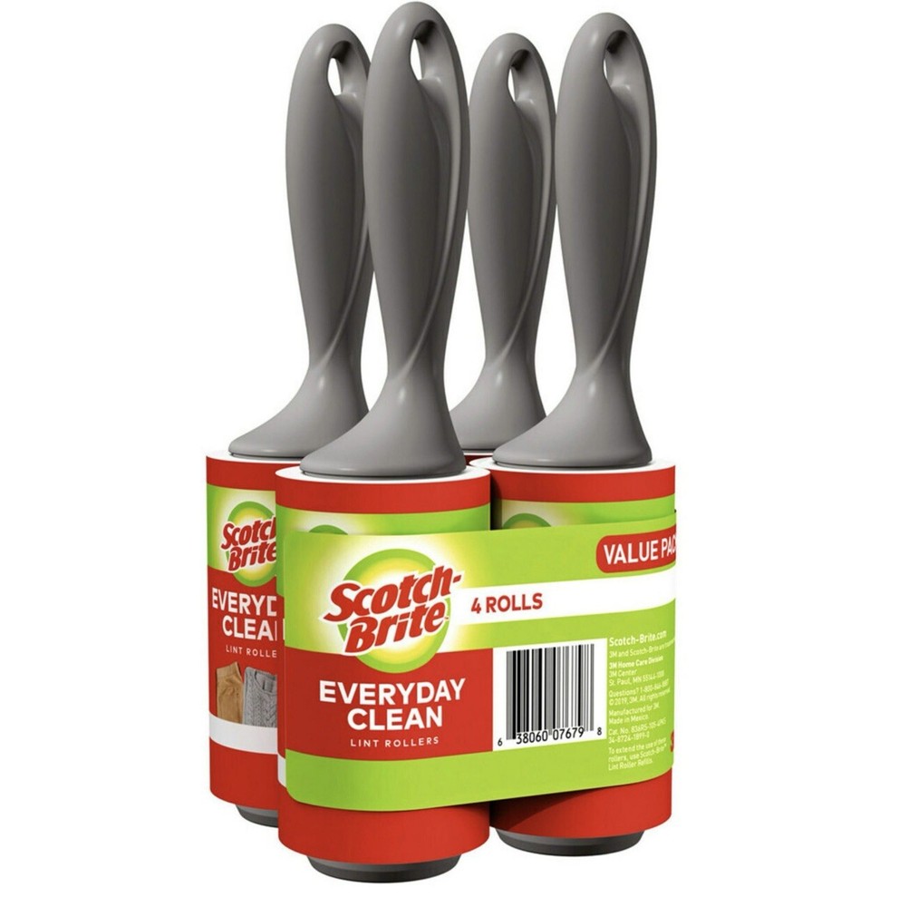 Scotch-Brite Lint Roller Club Pack, 4 Rollers/Pack, 105 Sheets/Roller FREE SHIP