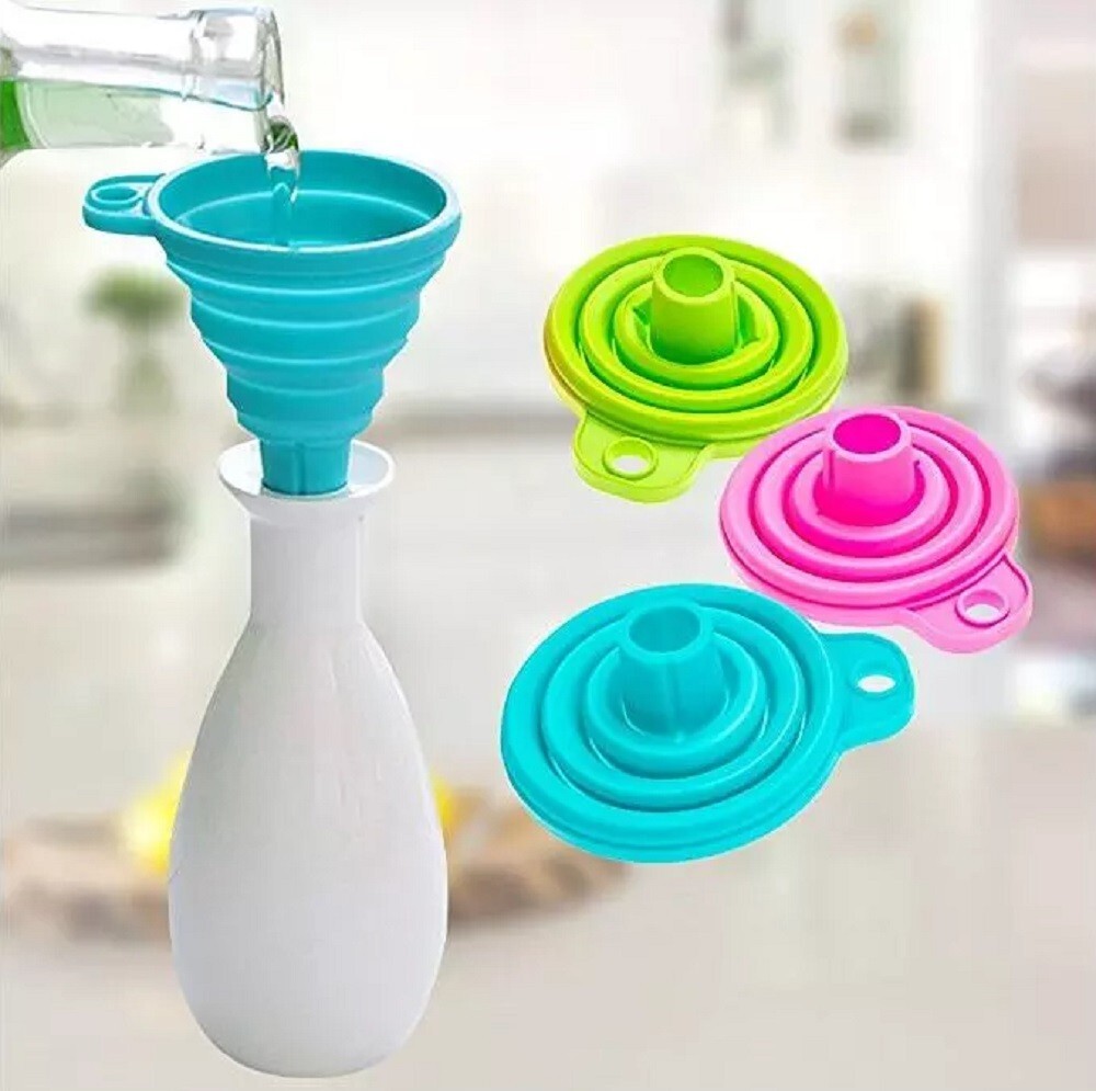 6 Pack Foldable Silicone Funnels Collapsible Kitchen Funnels for Liquid Transfer