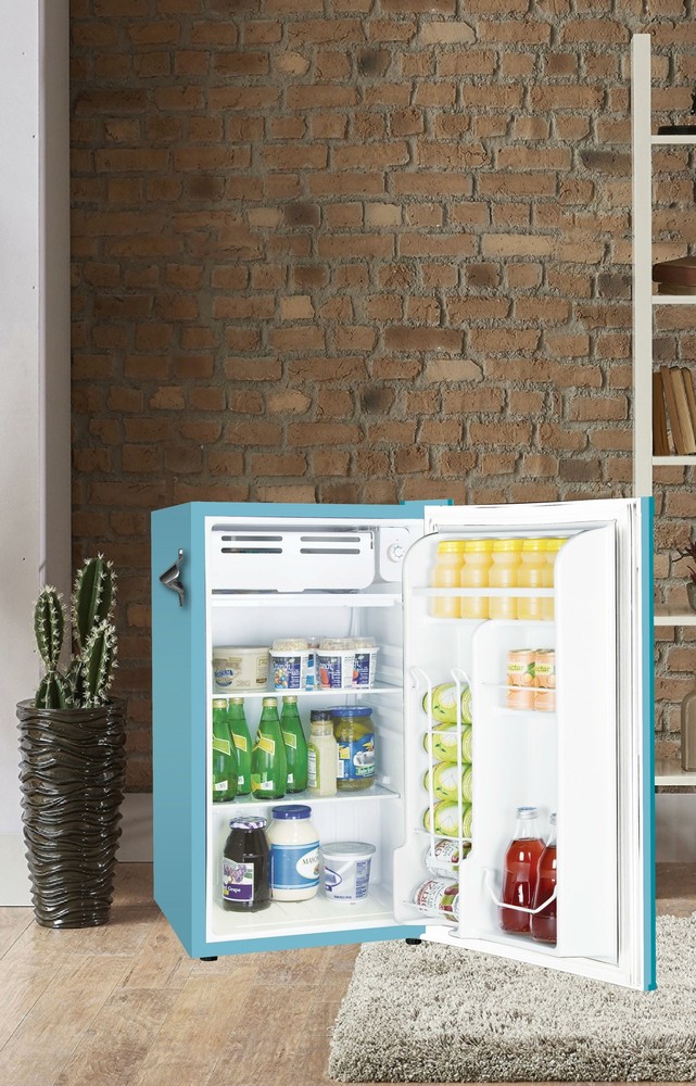 Mini Fridge Retro Compact Refrigerator with Side Bottle Opener 3.2 Cu Ft Blue