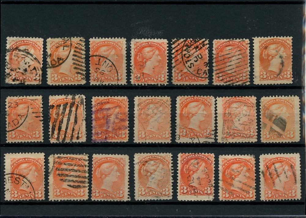 21 x copies 3 cent Small Queen lot Canada used