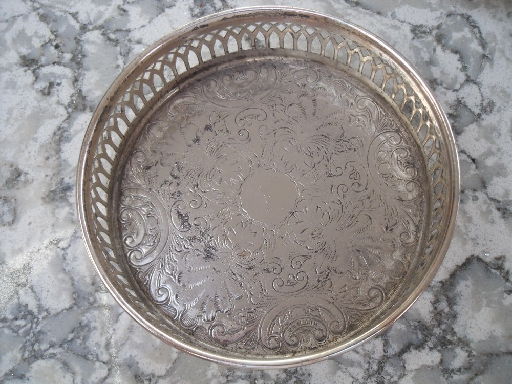 Silver Plated Coaster with Floral pattern ~ Cavalier Made in England.