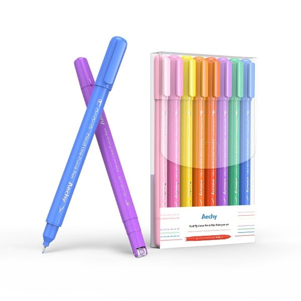 AECHY 8PCS Curve Highlighter Pen for Note Taking, Dual Tip Pens with 8 Differ...