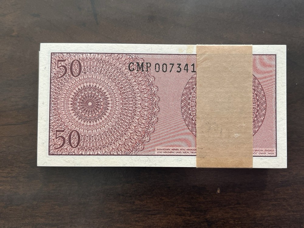 Pack Bundle of 100x 50 Sen Bill Indonesia Uncirculated & Consecutive Banknotes