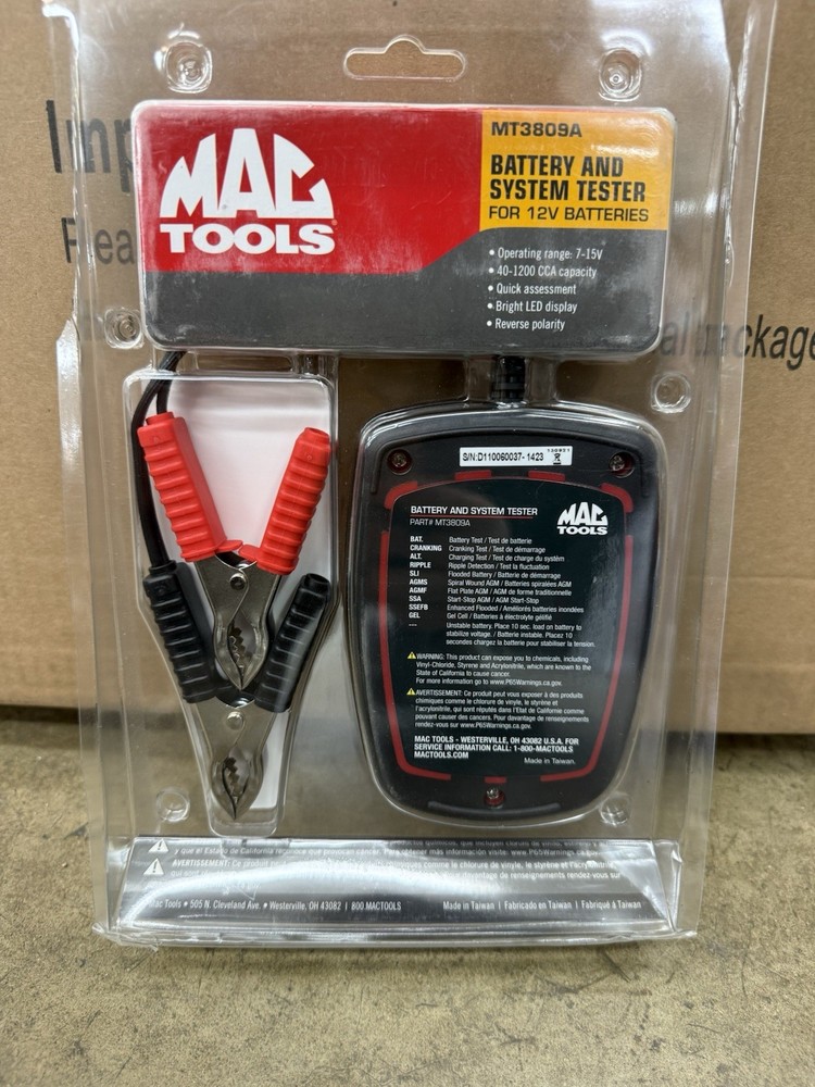 Mac Tools MT3809A 12V Battery and System Tester – Start/Stop Compatible